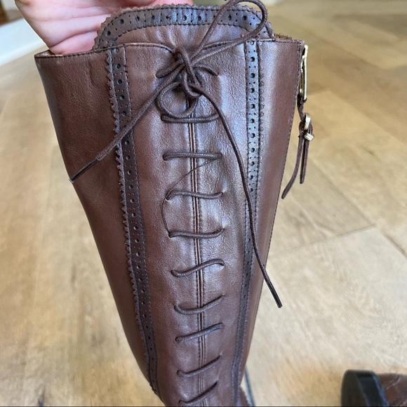 Genuine leather brown intricate knee high boots - Picture 4 of 12